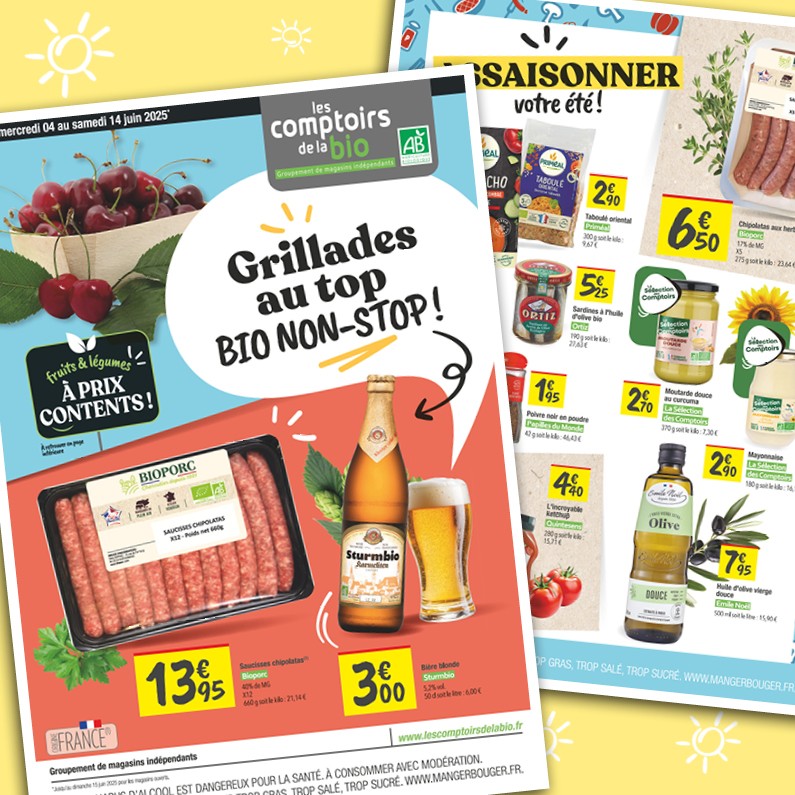 Grillades au top BIO non-stop ! Les Comptoirs de la bio