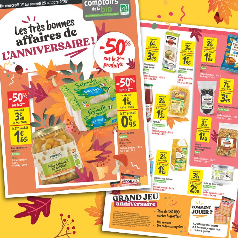 Les très bonnes affaires de l’Anniversaire ! Les Comptoirs de la bio